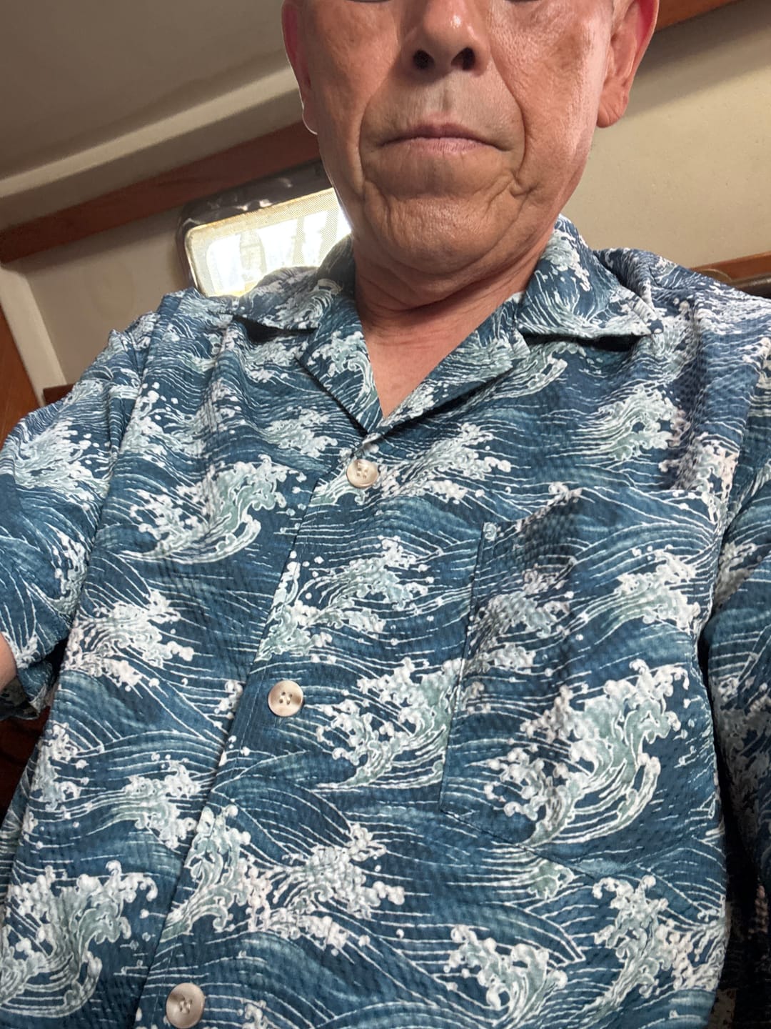 Customer photo review of シアサッカー　水彩風波総柄オープンカラーシャツ