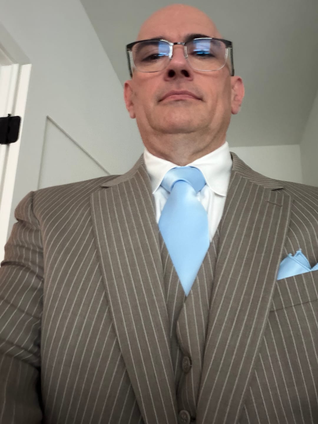 Customer photo review of Baby Blue Silk Tie, Pocket Square and Cufflinks