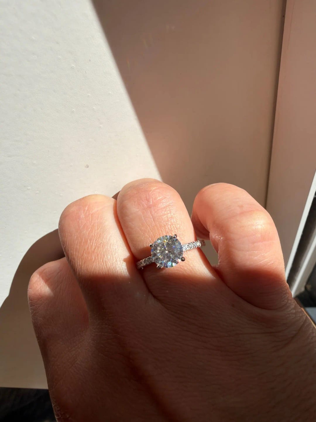 Customer photo review of Round Cut Hidden Halo Moissanite Ring