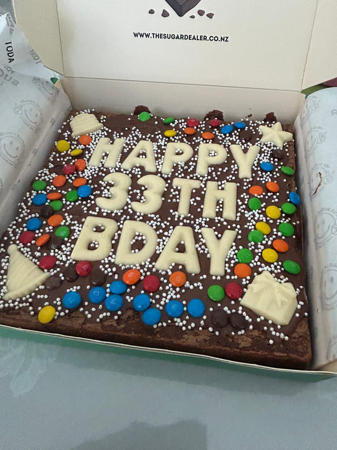 Customer photo review of Custom message birthday brownie
