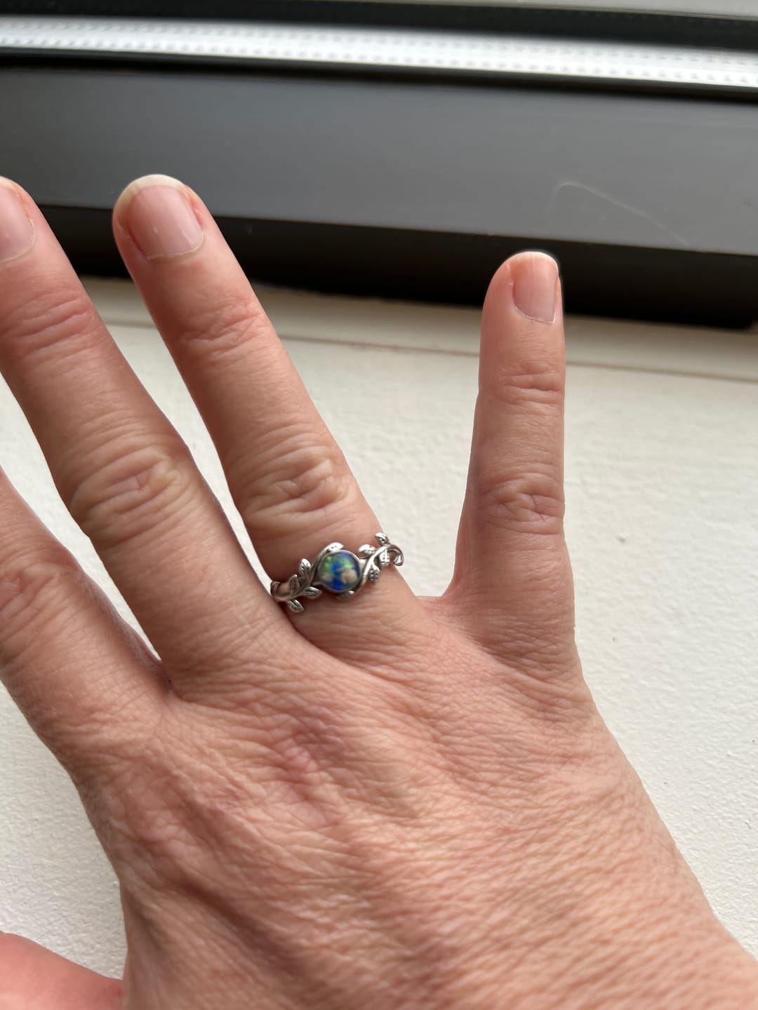Customer photo review of Leaf Opal Cremation Ring