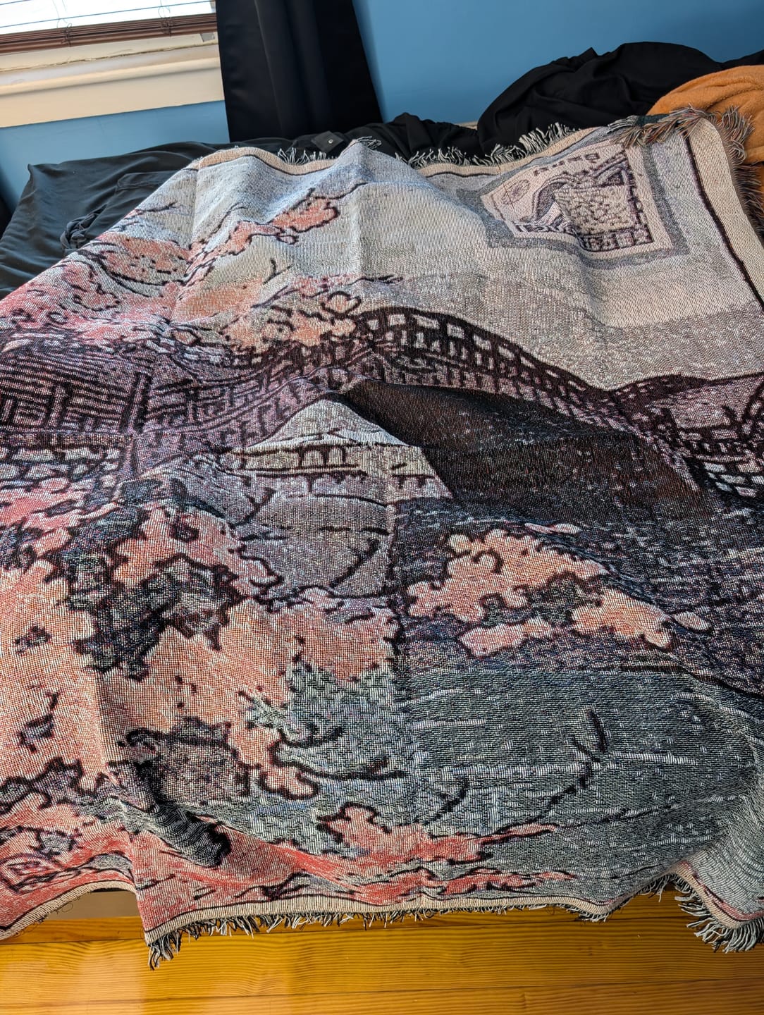 Customer photo review of Sakura Bridge Stamp Woven Blanket Tapestry