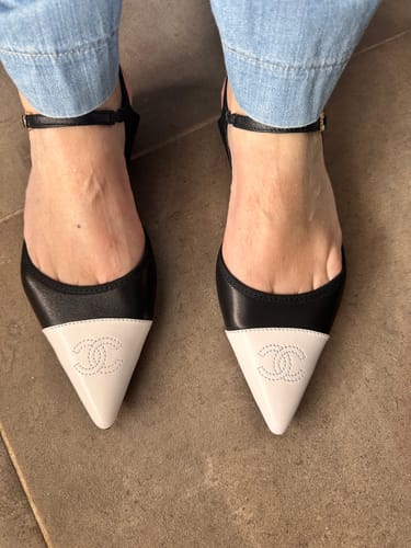 Customer photo review of Chanel 2026 Slingback Black And White Iridescent Lambskin