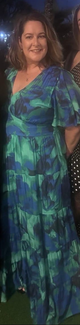 Customer photo review of Pastel Symphony Maxi Dress in Blue and Green Watercolour Print