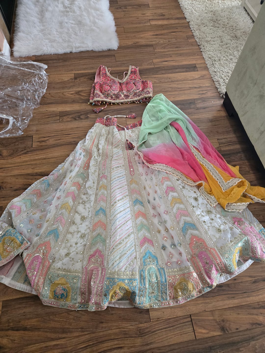 Customer photo review of Pastel Rainbow Embroidered Lehenga Set
