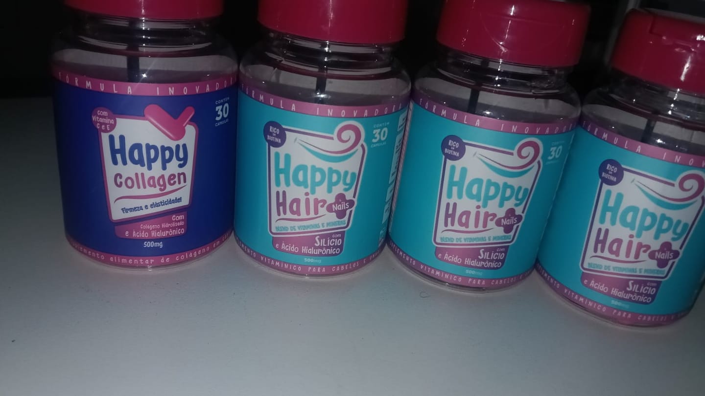 Customer photo review of Happy Hair 3 Potes + 1 Melatonina Grátis