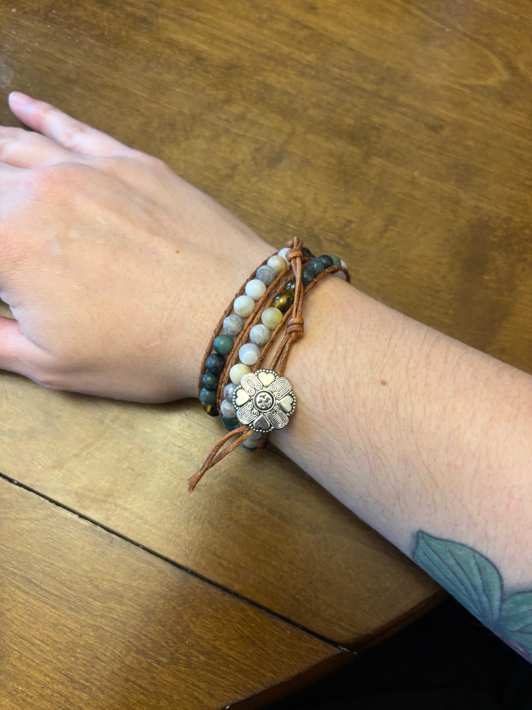 Customer photo review of Natural Jasper Tiger Eye & Green Onyx Beaded Wrap Bracelet