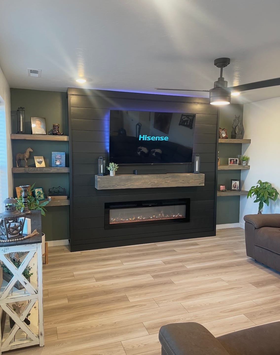 Customer photo review of Distressed 3" Thick Floating Shelves