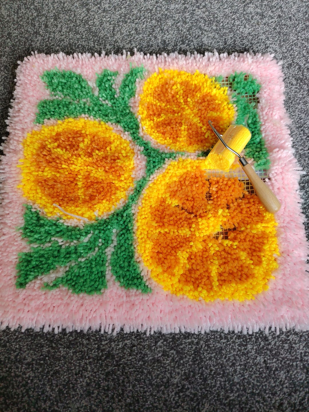 Customer photo review of When Life Gives You Oranges Latch Hook Cushion Kit