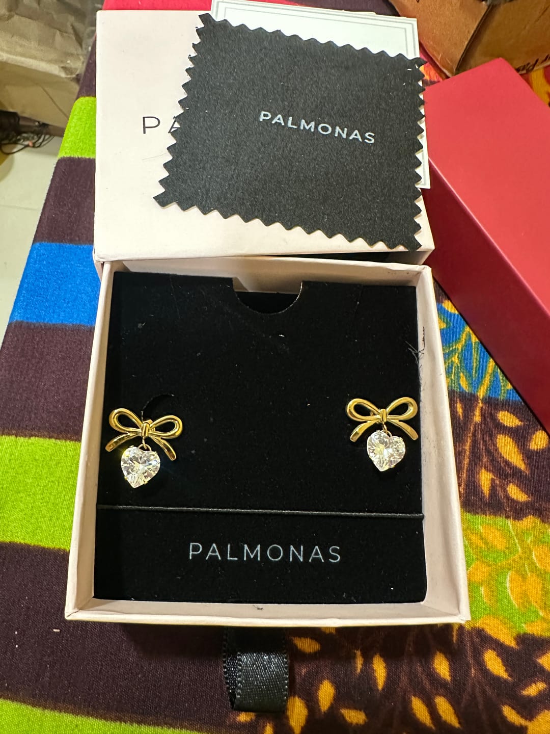 Customer photo review of Zircon Heart & Bow Drop Earrings