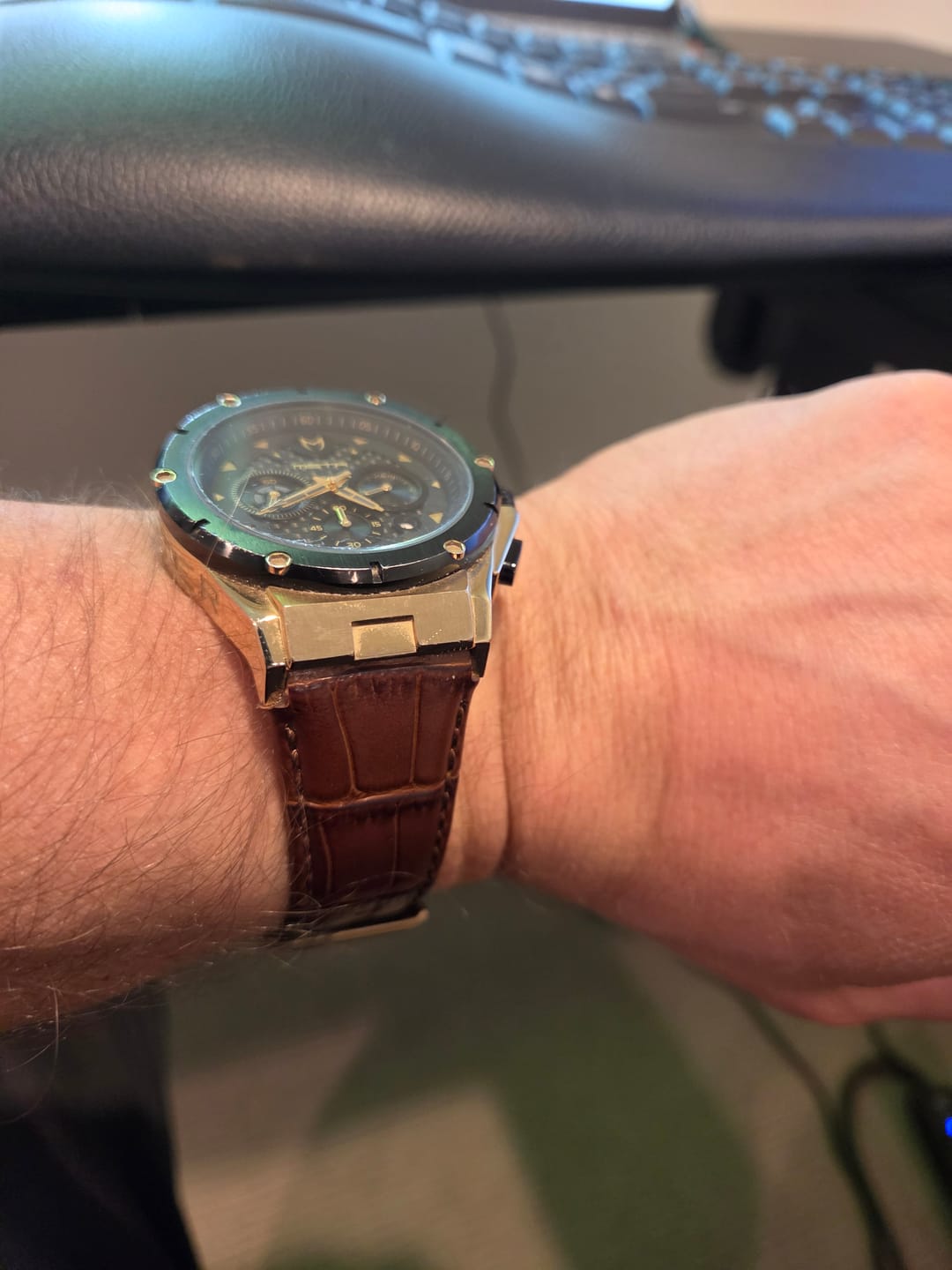 Customer photo review of SB225CB - BROWN CROC STYLE BAND / BROWN STITCH