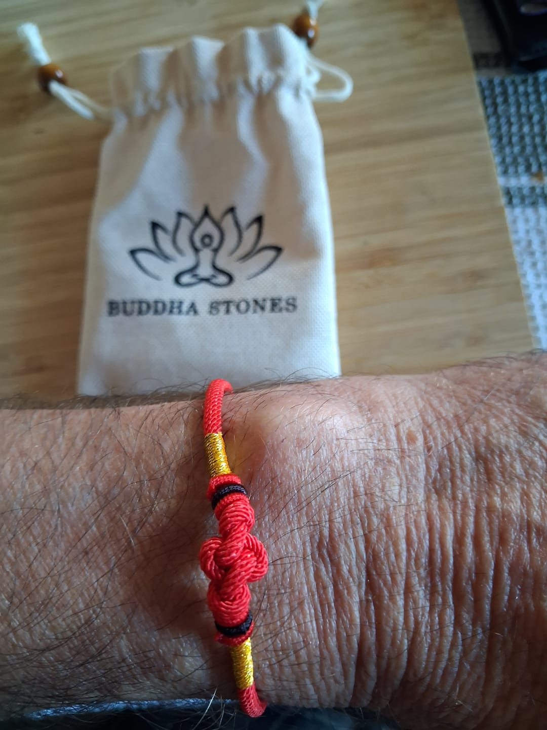 Customer photo review of Buddha Stones Red String Jade Luck Fortune Knot Braided String Bracelet