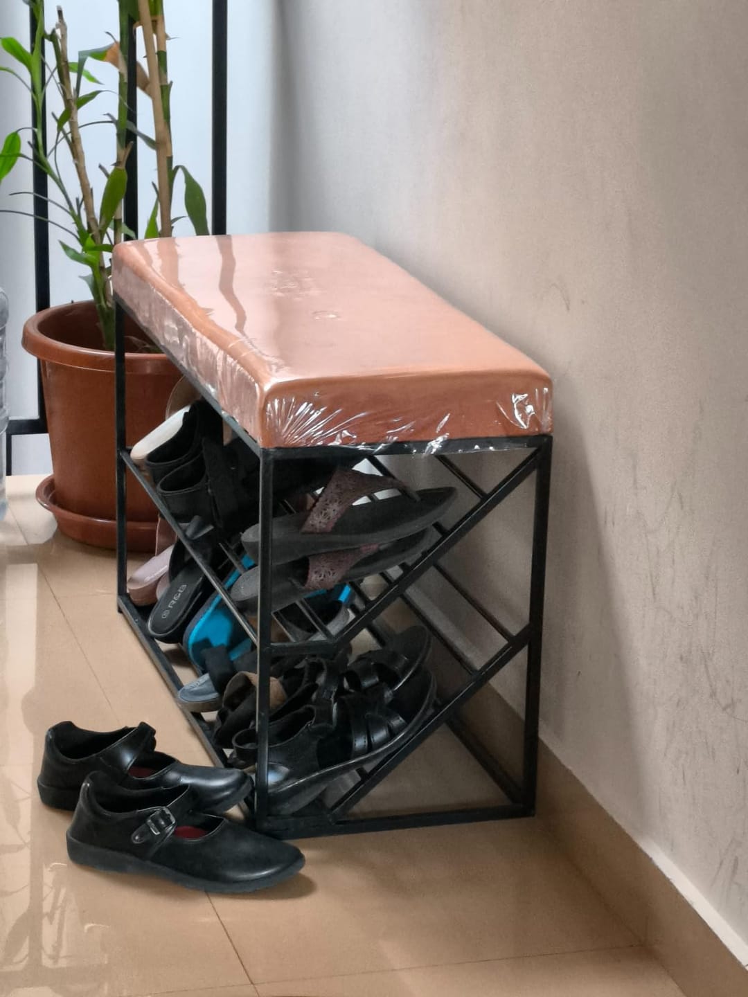 Customer photo review of Shoe Rack Bench with Cushion – 2-Tier Storage Organizer Seat for Entryway, Bedroom & Living Room