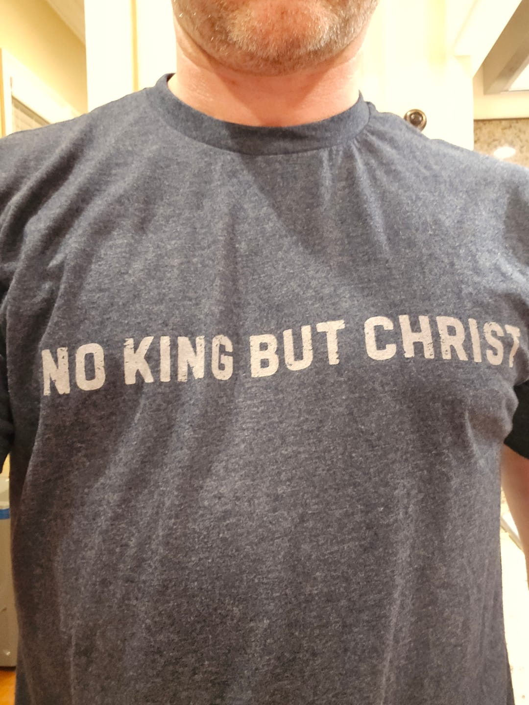 Customer photo review of No King But Christ T-Shirt