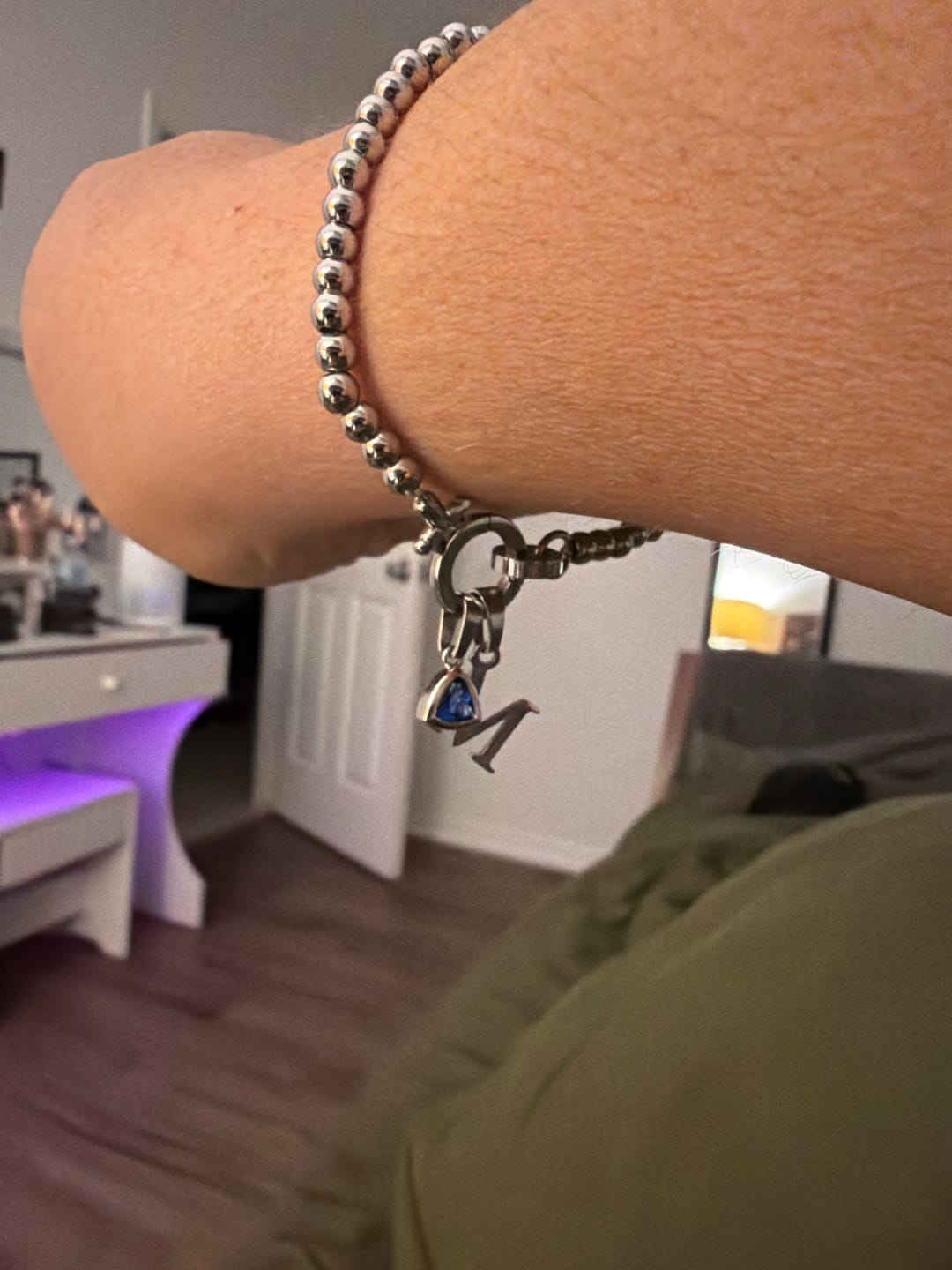 Customer photo review of Initial Birthstone w/ Beaded Bracelet