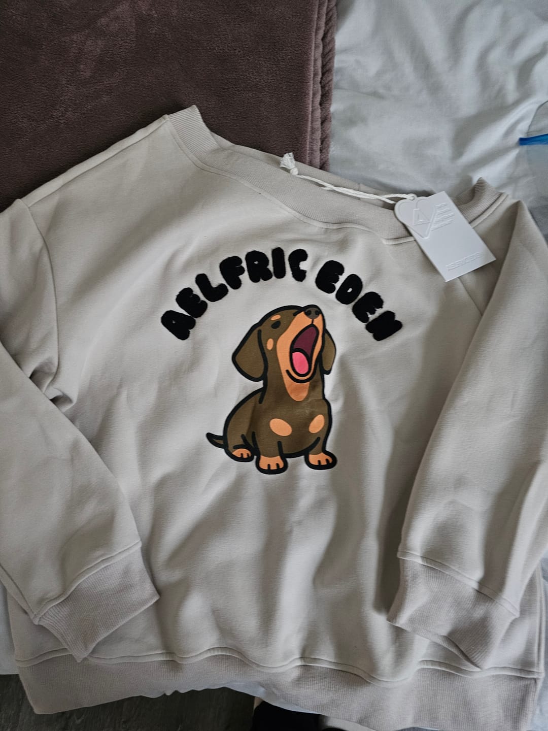 Customer photo review of Aelfric Eden Dachshund Off-The-Shoulder Sweatshirt