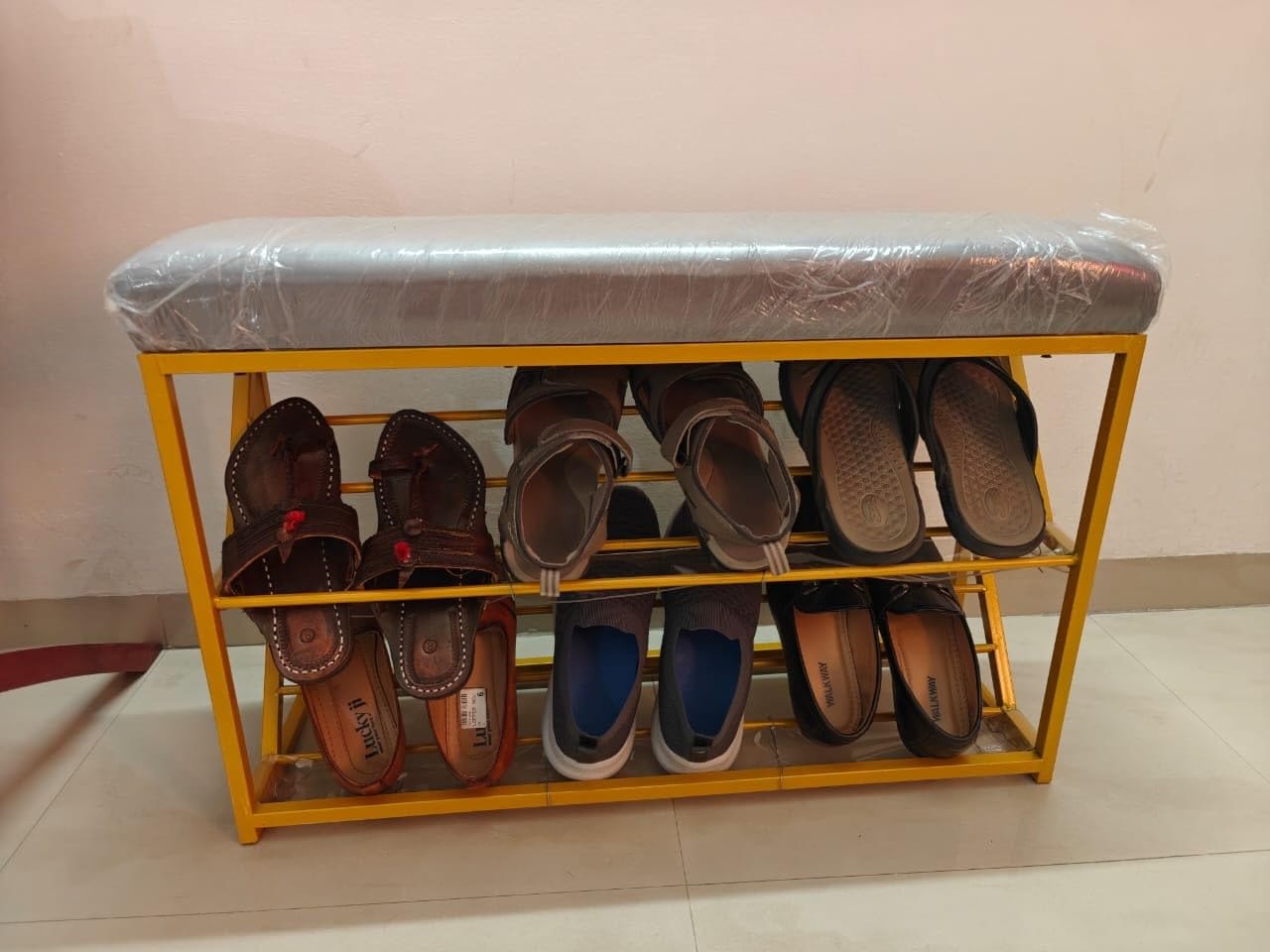Customer photo review of Shoe Rack Bench with Cushion – 2-Tier Storage Organizer Seat for Entryway, Bedroom & Living Room