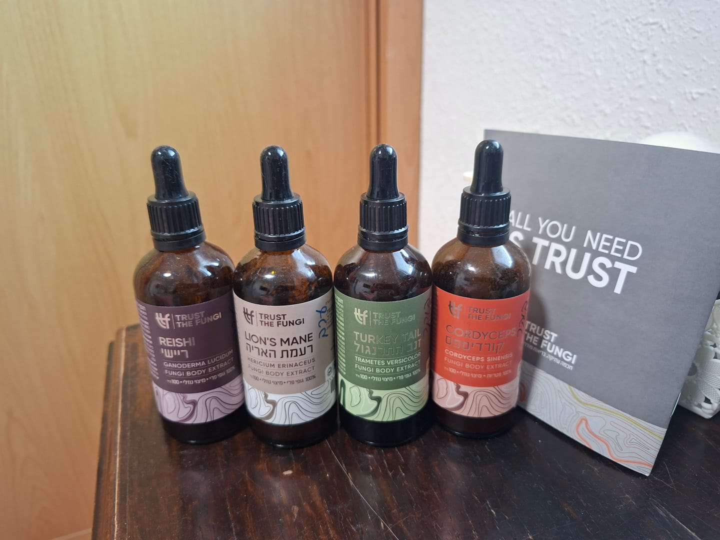 Customer photo review of מארז ארבעת היסודות - קורדיספס + ריישי + רעמת האריה + זנב התרנגול - מיצוי נוזלי 100% פטריות בשיטת FBE