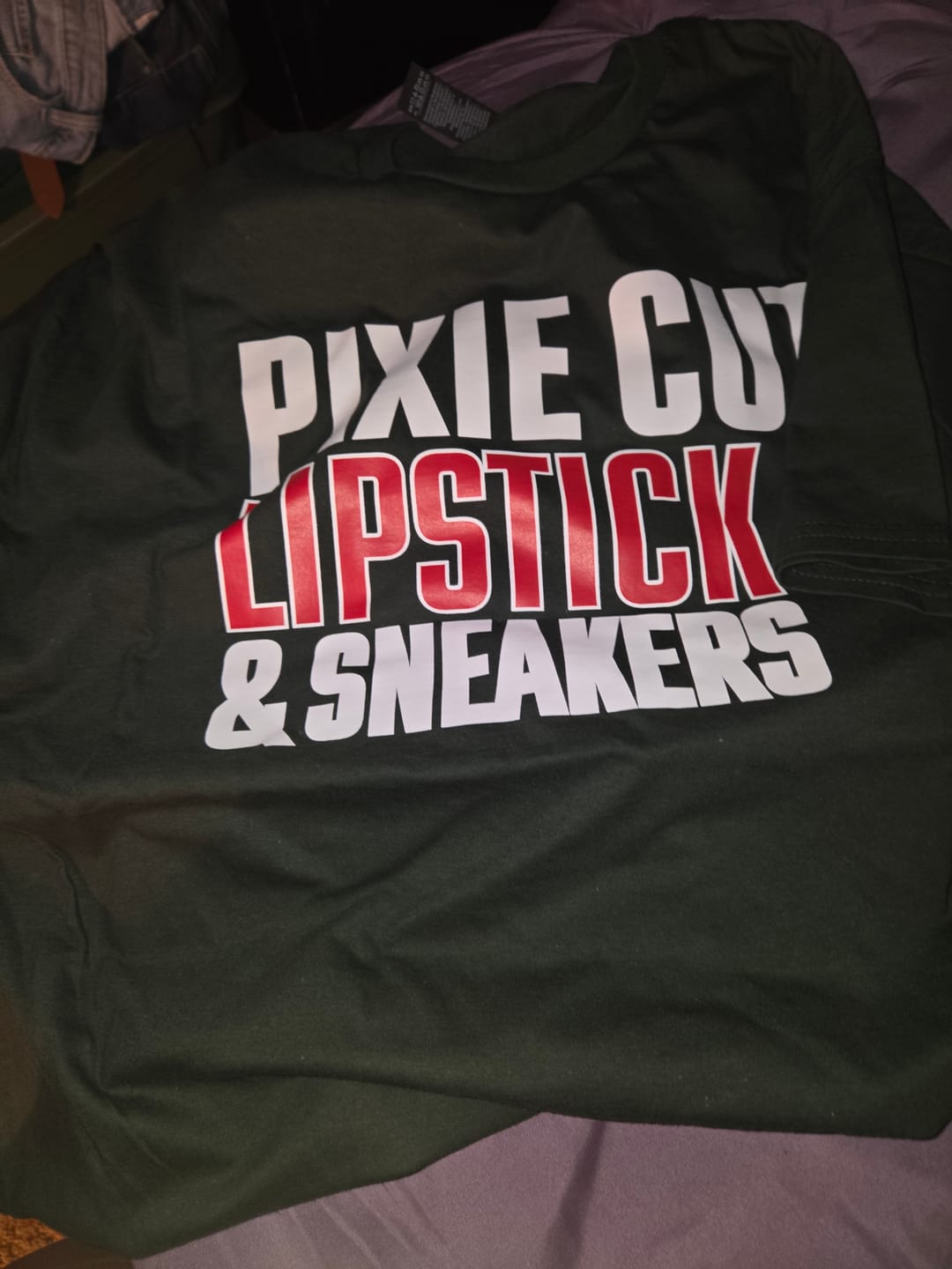 Customer photo review of Pixie Cut, Lipsitck, & Sneakers Tshirt