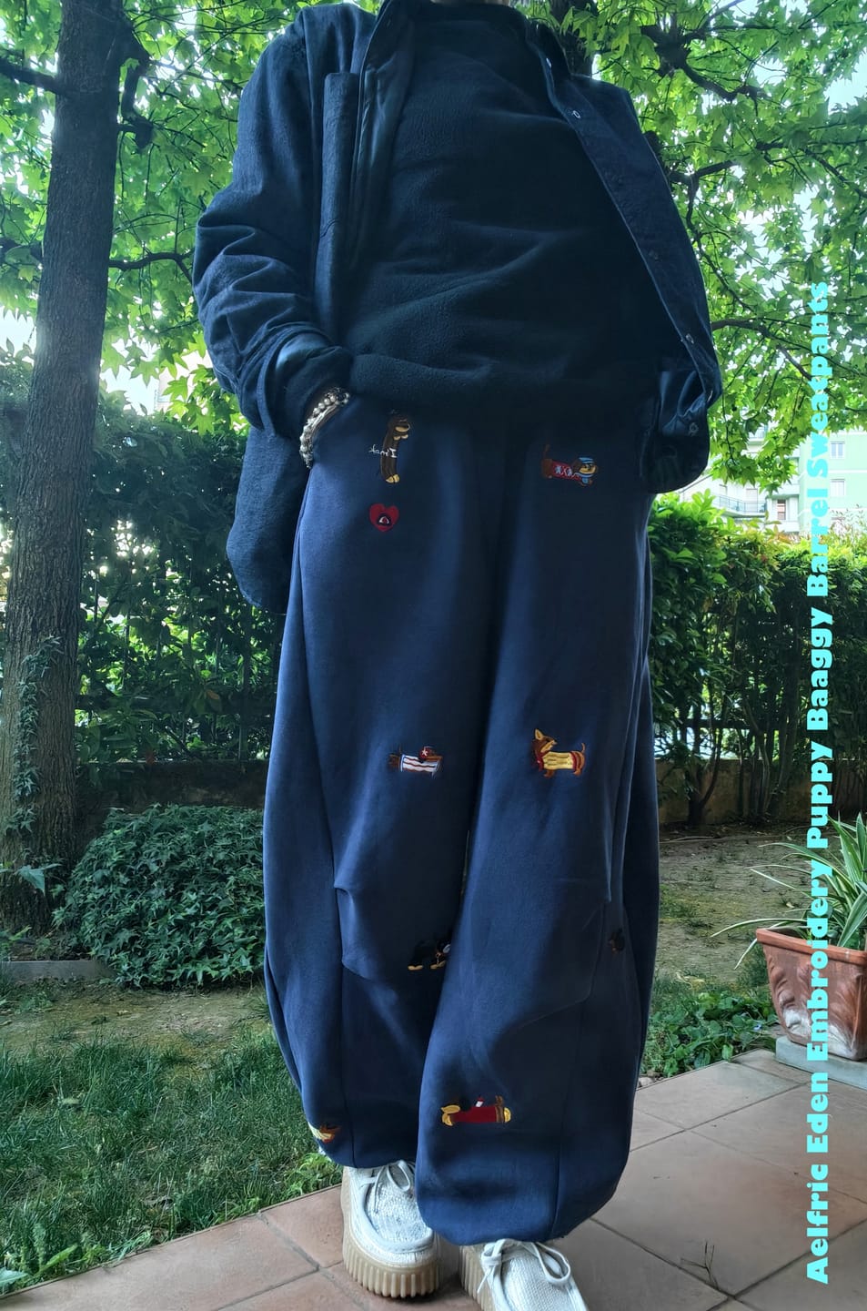 Customer photo review of Aelfric Eden Embroidery Dog Baggy Barrel Sweatpants