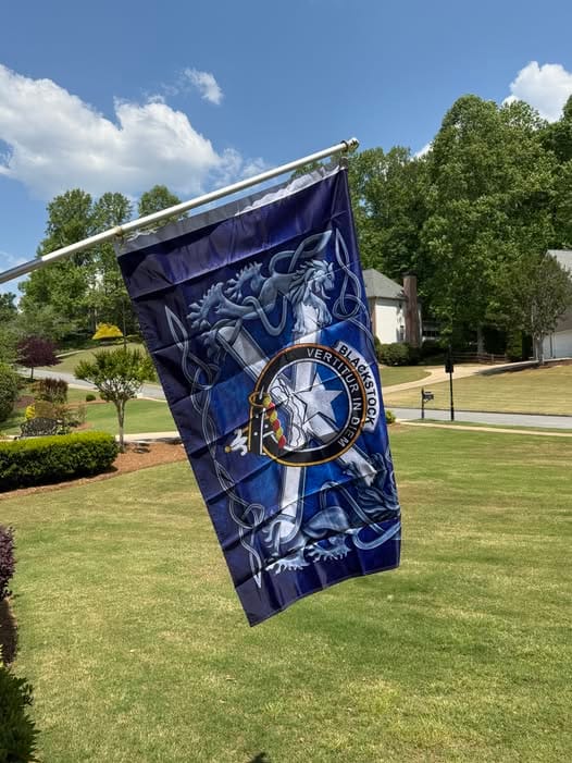 Customer photo review of Scottish Blackstock Clan Badge Flag Parade Silver Rampant Lion Emblem