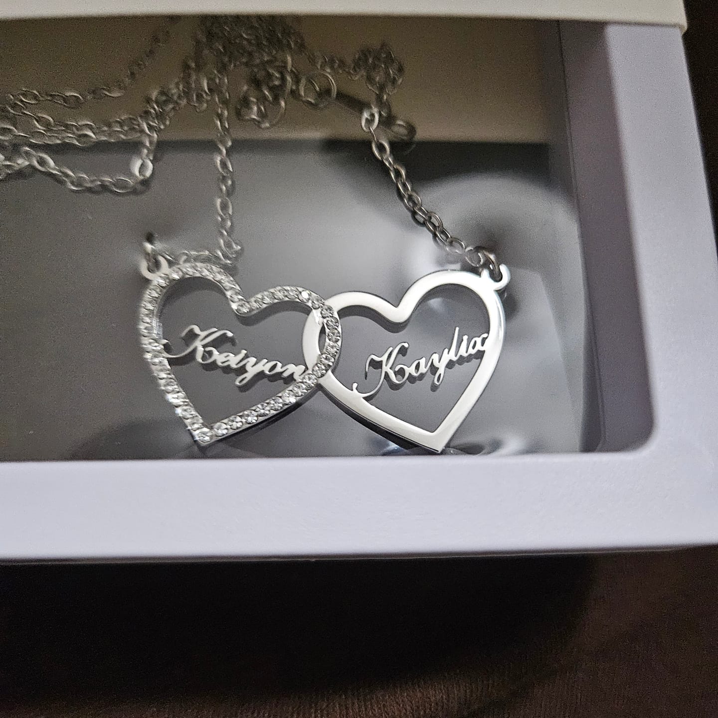 Customer photo review of Iced Heart Double Name Necklace