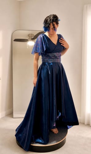 Customer photo review of Navy Blue Liquid Bridal Satin