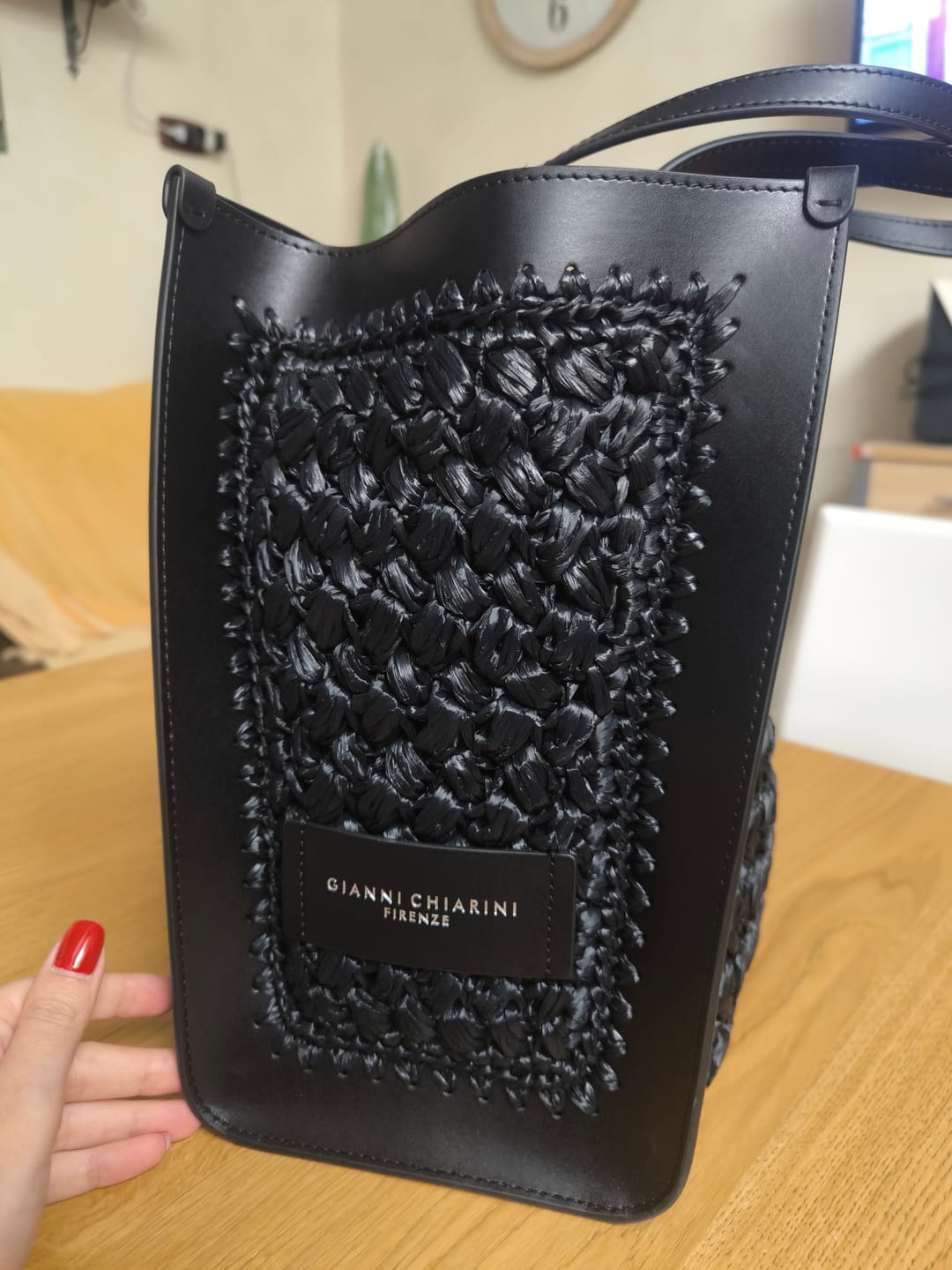 Customer photo review of Borsa in tessuto e pelle Marcella Nero