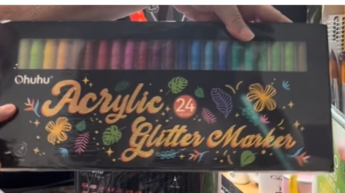 Customer photo review of Ohuhu Acrylic Metallic Glitter Markers, 24 Colors - 0.7mm & 3mm Tip Paint Pens