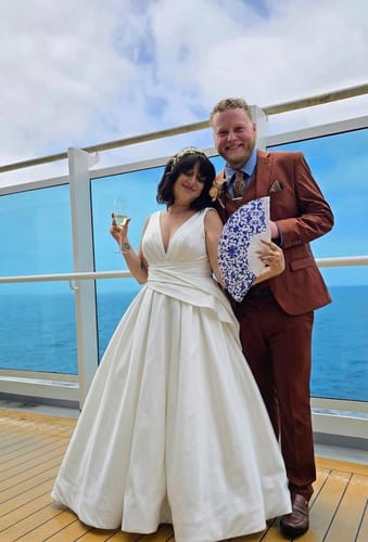 Customer photo review of Satin Pocket V Neck Backless Wedding Dress