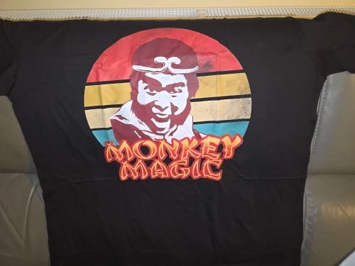 Customer photo review of Retro Movie A Chinese Odyssey MONKEY MAGIC Cotton T-SHIRT Men Chinese Fantasy TV Show Martial Arts 70's 80's Printed T-shirt