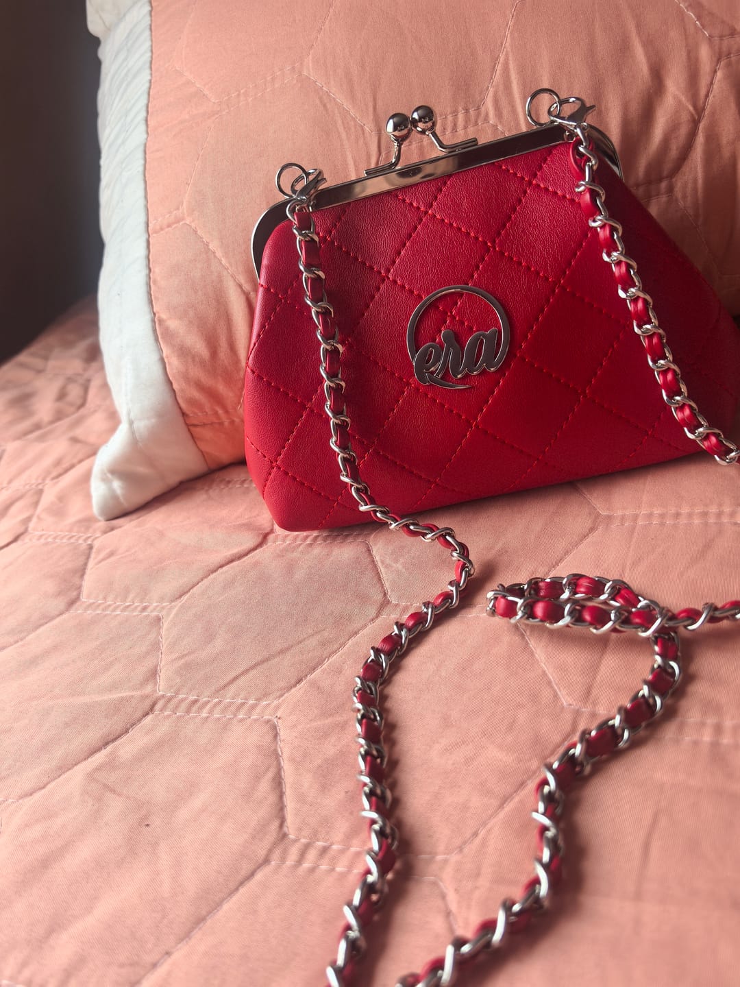 Customer photo review of ERA Mini Kisslock Chain Bag – Red