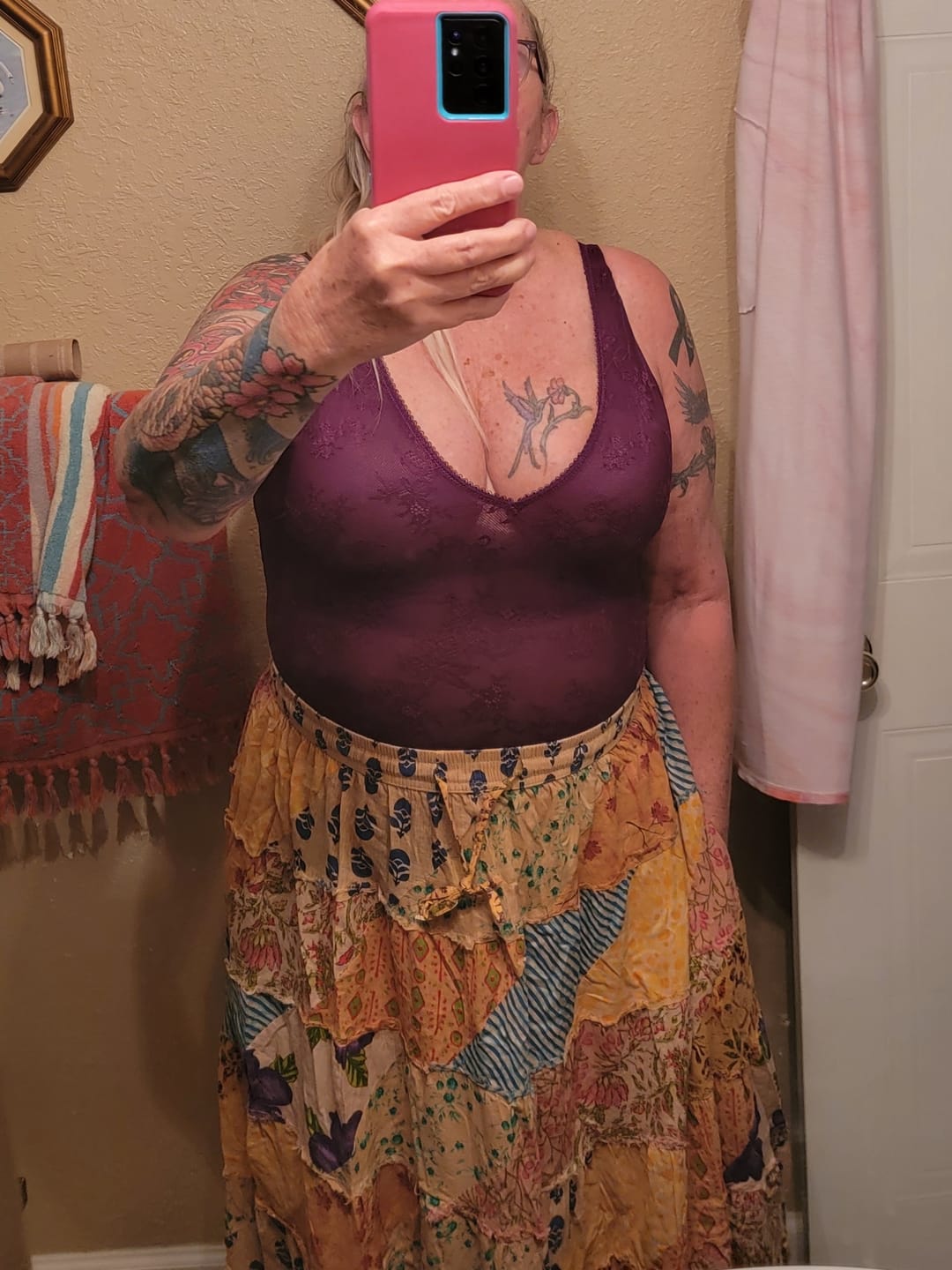 Customer photo review of Rough Cut Over Dye Patchwork Skirt