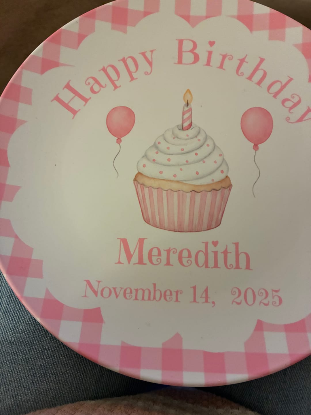 Customer photo review of Pink Gingham Cupcake Plate