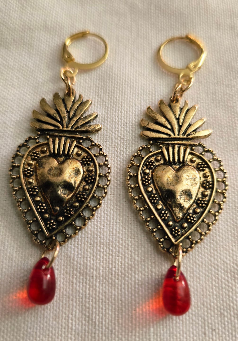 Customer photo review of Flaming Heart Earrings