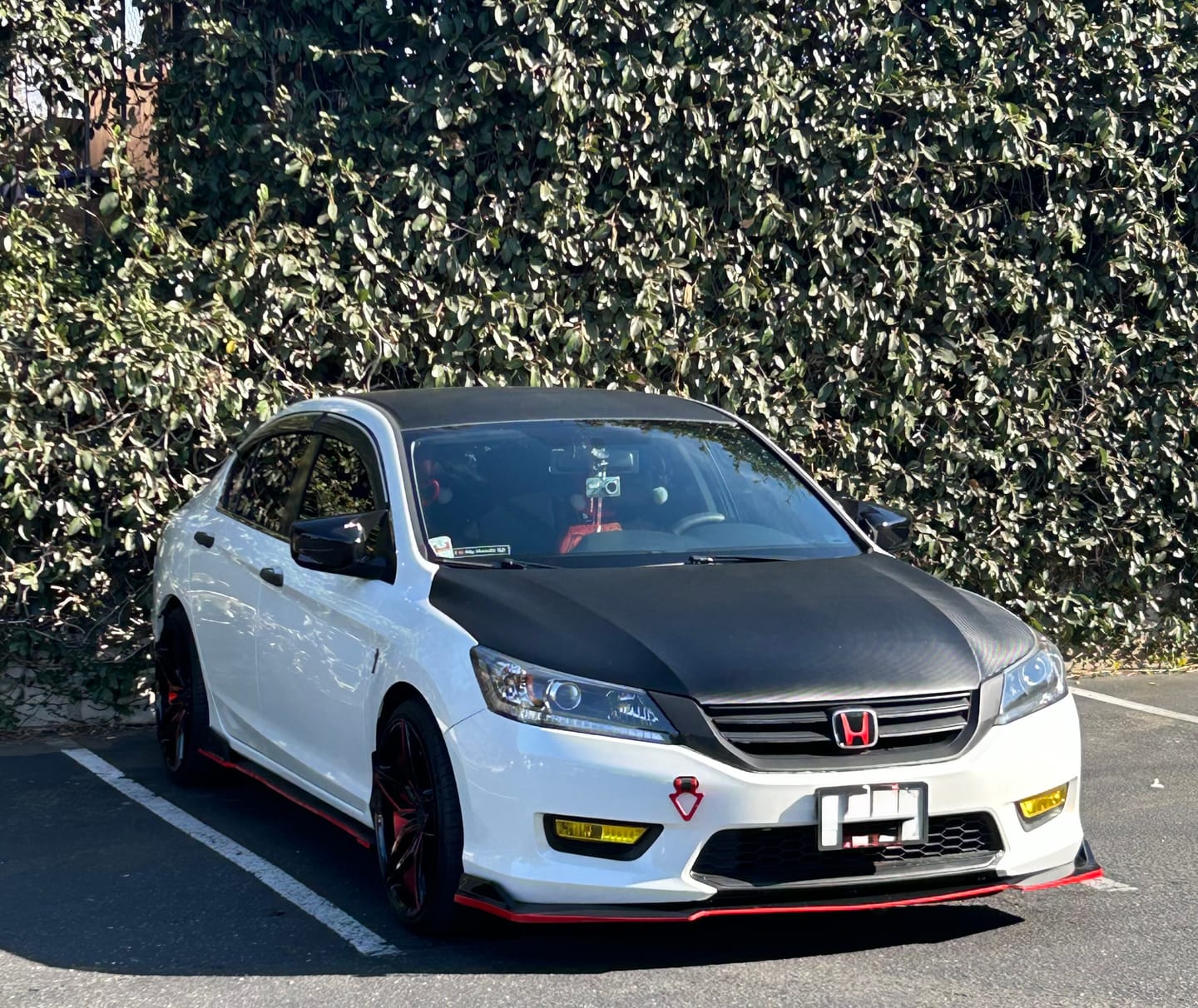 Customer photo review of Fits 2013-2017 Honda Accord Front Bumper Lip Spoiler (Gloss Black with Red Trim)