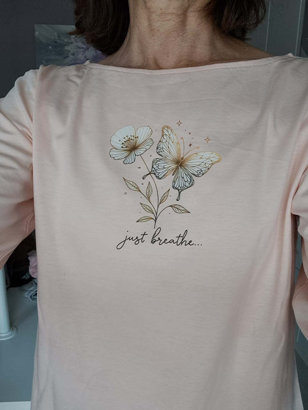 Customer photo review of Bügelbild Schmetterling Blume Just Breathe