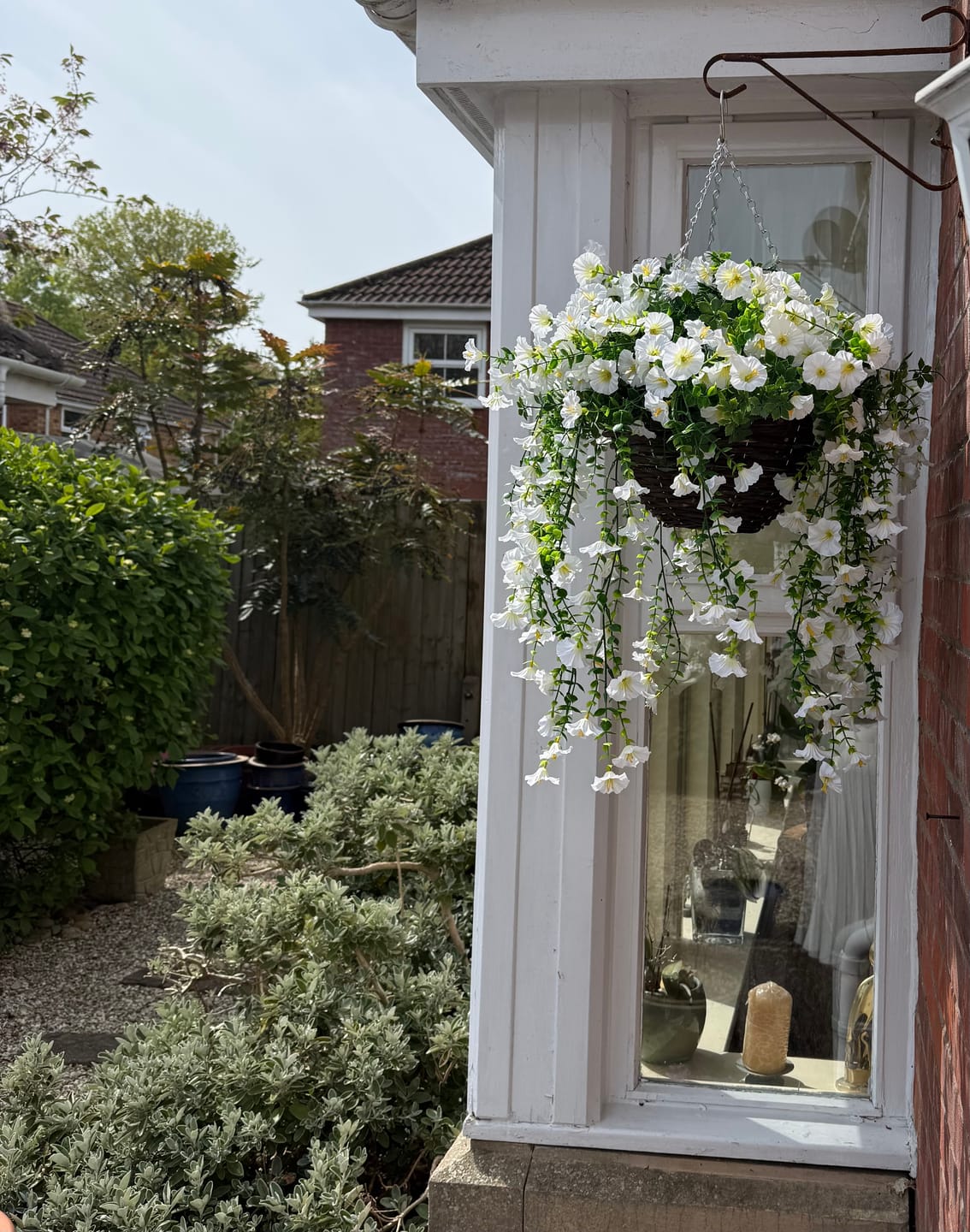 Customer photo review of Outdoor Hanging Petunia Basket - White