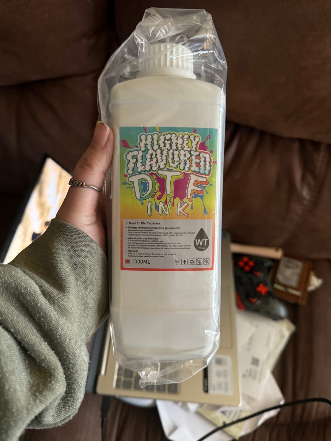 Customer photo review of White DTF Ink 1 Liter
