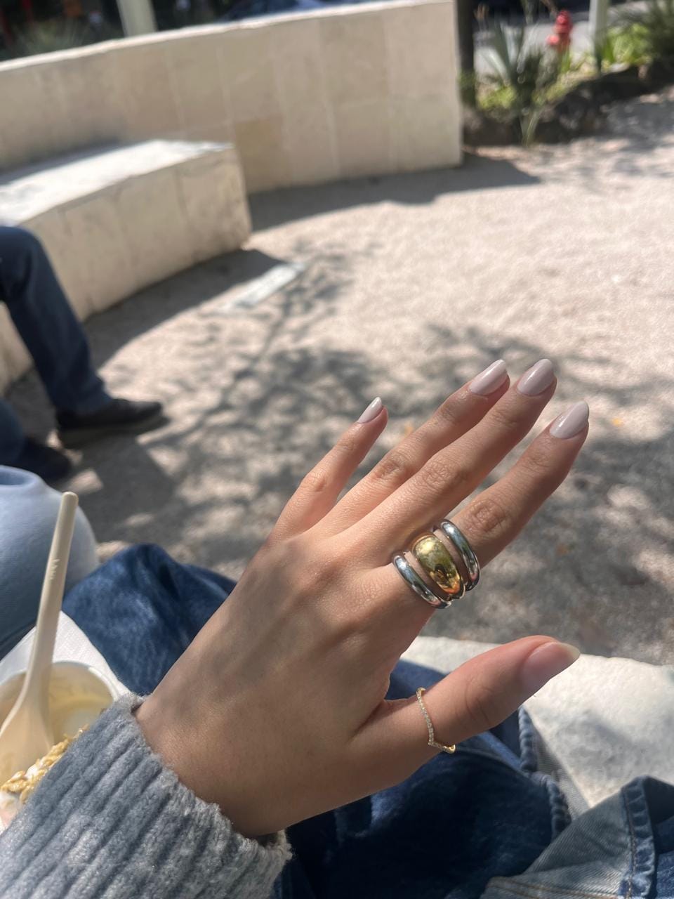 Customer photo review of Anillo Combinado Triple Linea Martillado