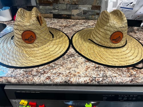 Customer photo review of Custom Straw Hats Leather Patches