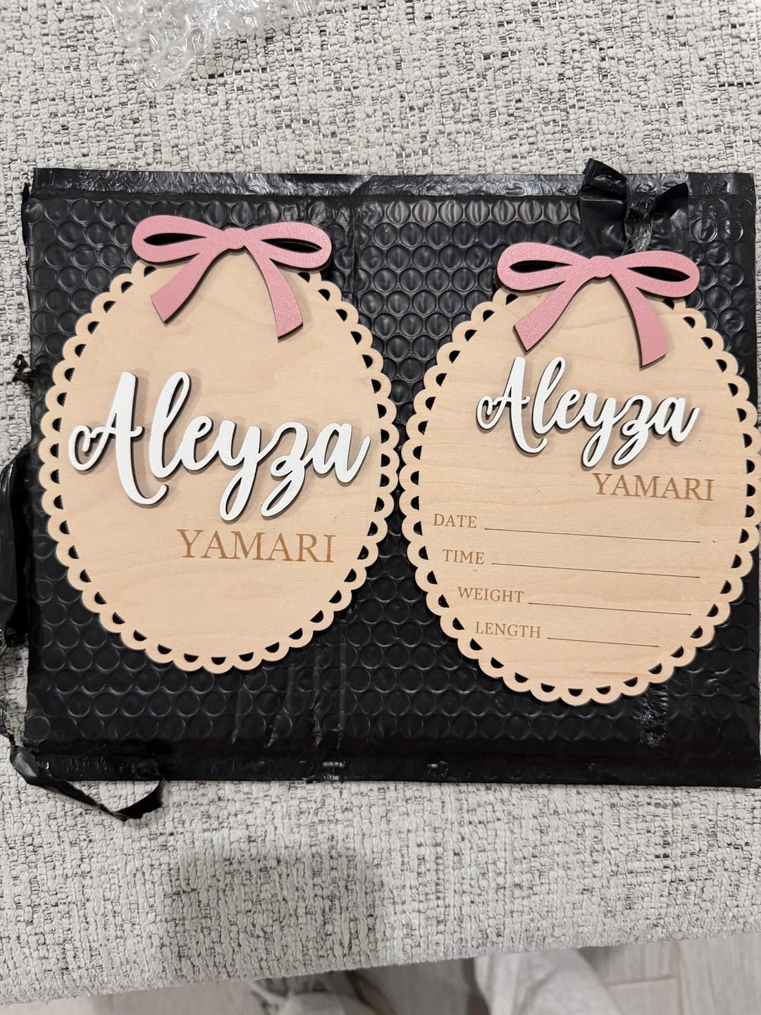 Customer photo review of Baby Name Announcement Sign Newborn Girl