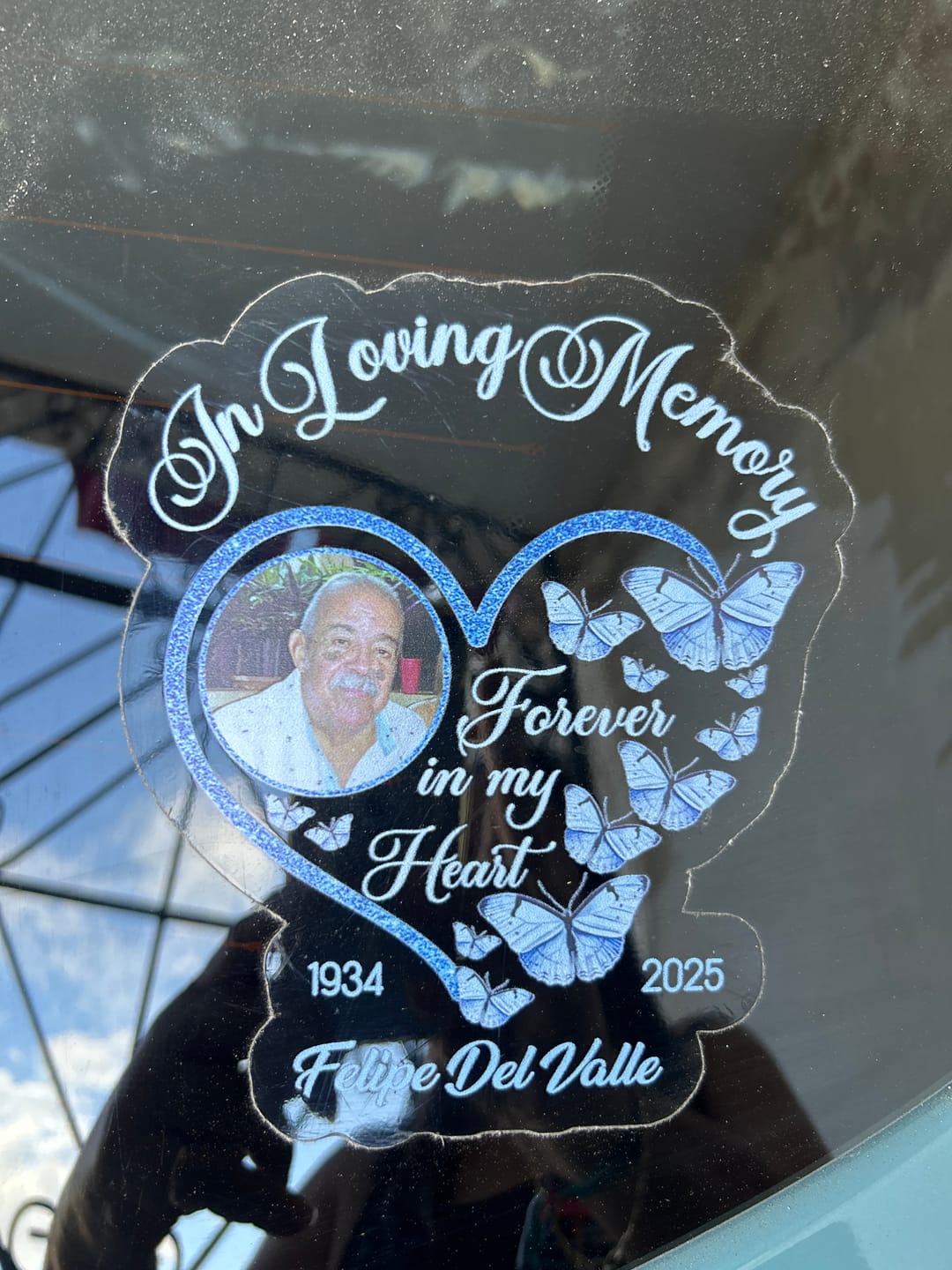 Customer photo review of In Loving Memory Sparkling Heart Memorial Butterflies Personalized Decal