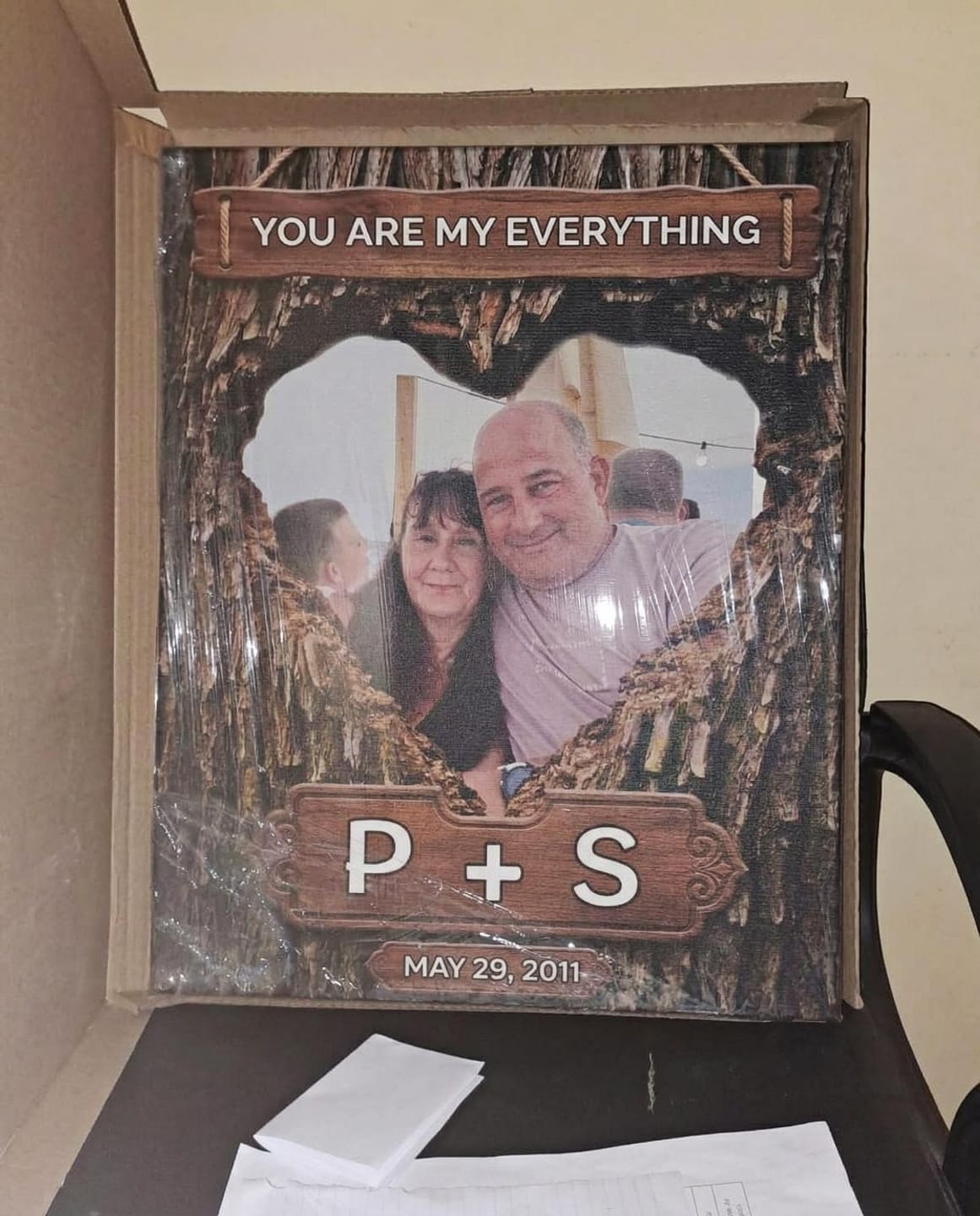 Customer photo review of Couples Canvas - with your Initials, Photo and Date on Wood