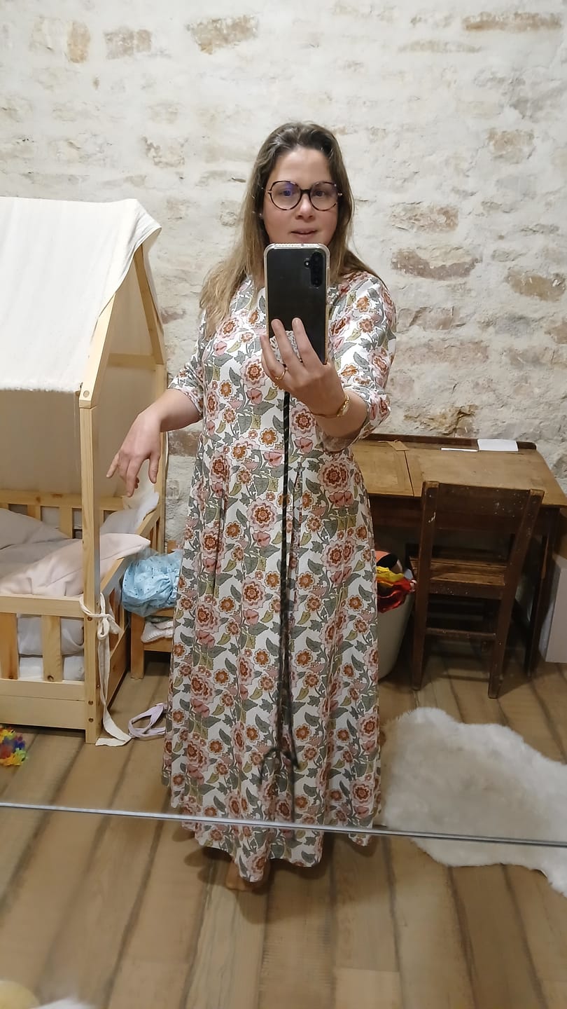 Customer photo review of Robe Louisa manches 3/4 – Coton roseraie sauvage
