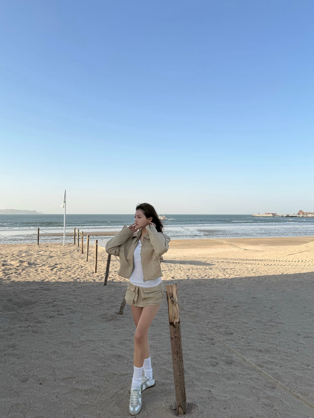 Customer photo review of ROVENTE Cropped Utility Jacket & Low Rise Mini Skirt Set Structured Khaki Two Piece Outfit