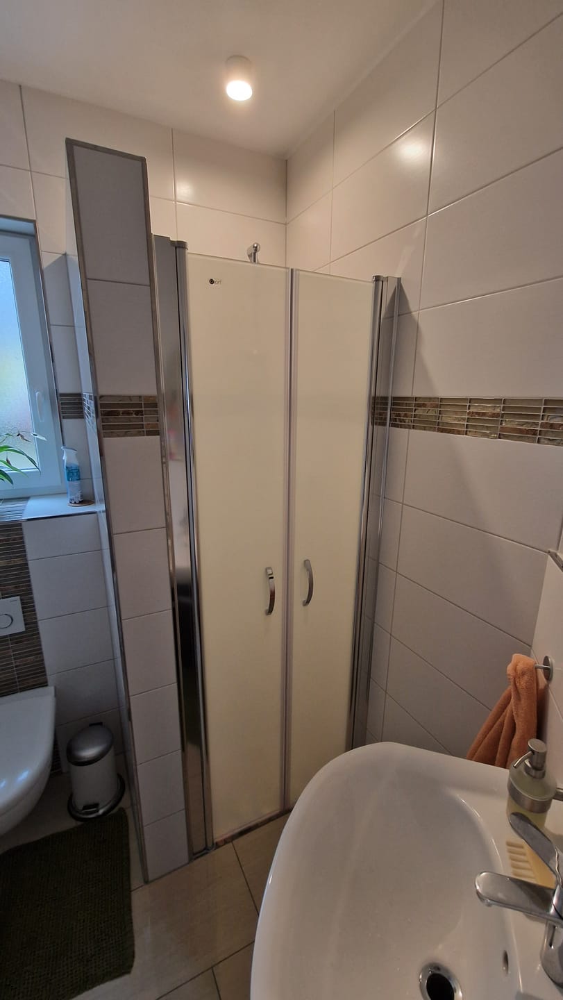 Customer photo review of Duschtür Nische mit Pendeltür, Duschkabine Nischentür Dusche - Satiniertes Glas