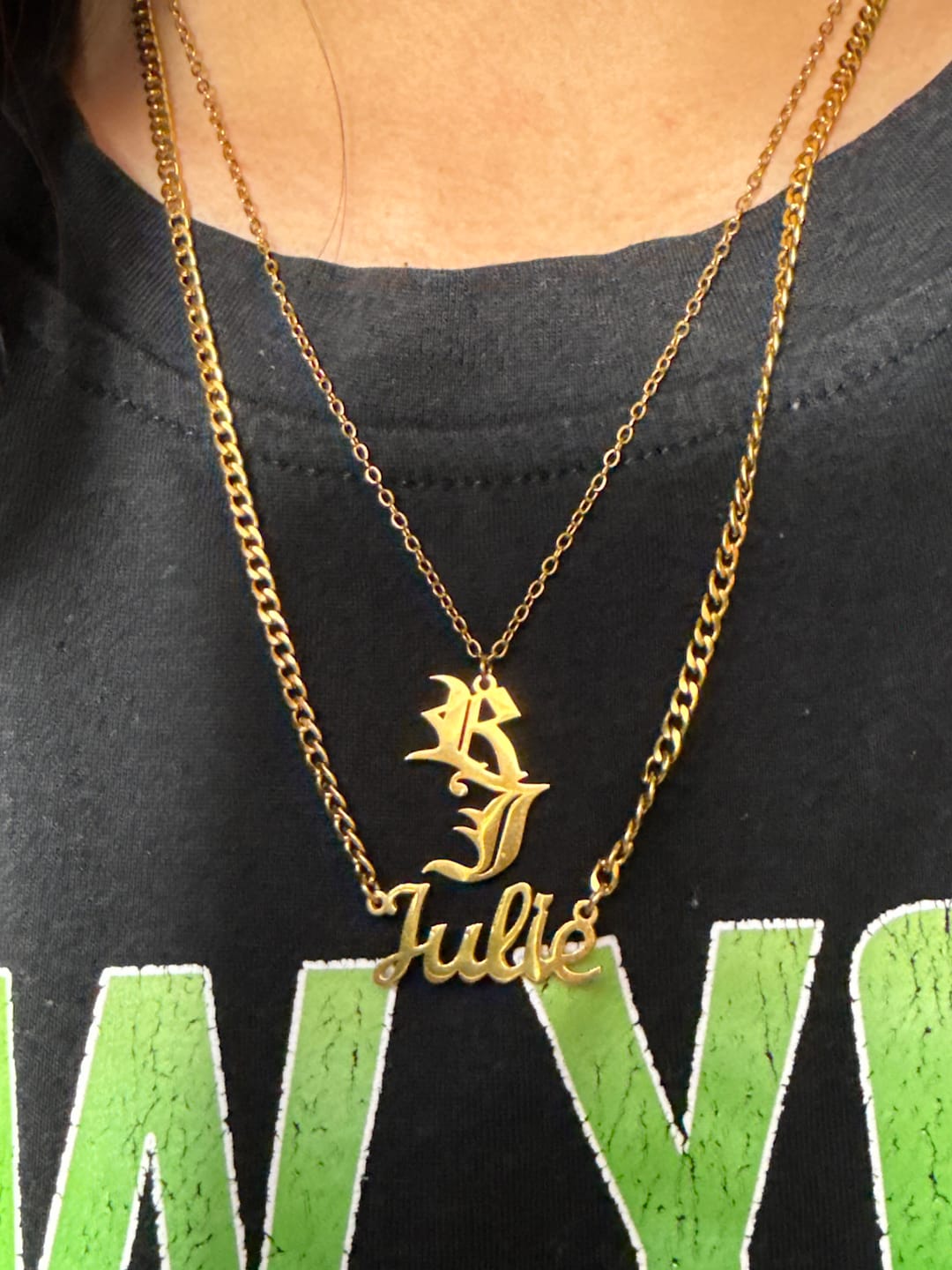 Customer photo review of Gothic Two Letter Necklace