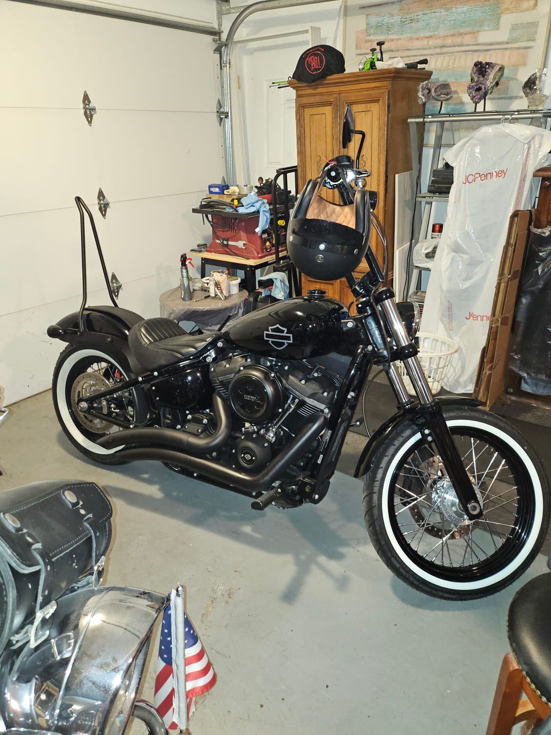 Customer photo review of Iron Born Blade 25" Sissy Bar for Harley Softail Street Bob Matte Black