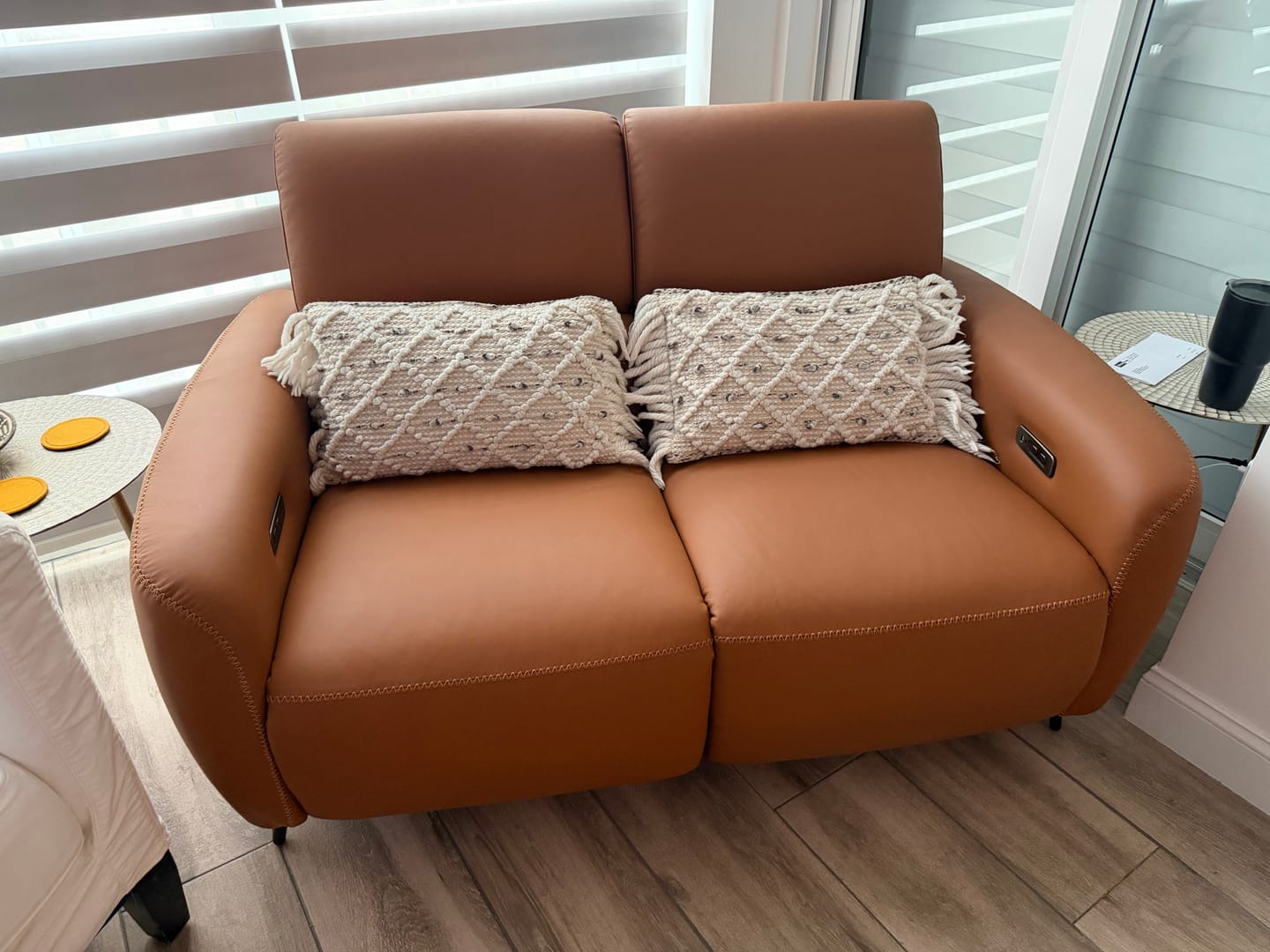 Customer photo review of Loveseat Power Wall Hugger Leather Reclining Sofa Classic Edition